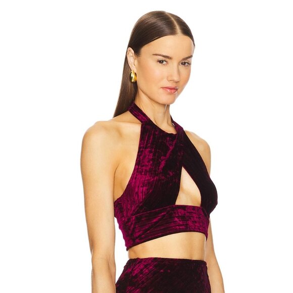 Michael Costello x REVOLVE Spencer Velvet Halter Top Red Burgundy NWT - Size XS - Picture 7 of 9